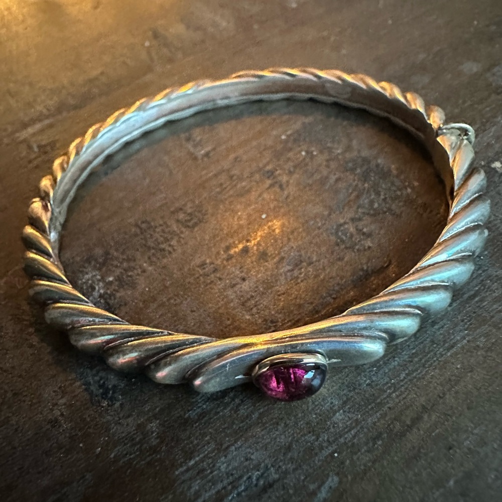 80s VTG 925 Silver with Pink Tourmaline & 18k Gold Trim bracelet